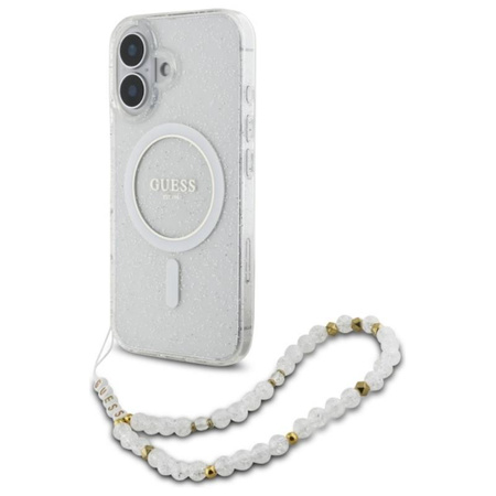 Guess IML Glitter With Pearl Strap MagSafe - iPhone 16 Plus Case (Transparent)