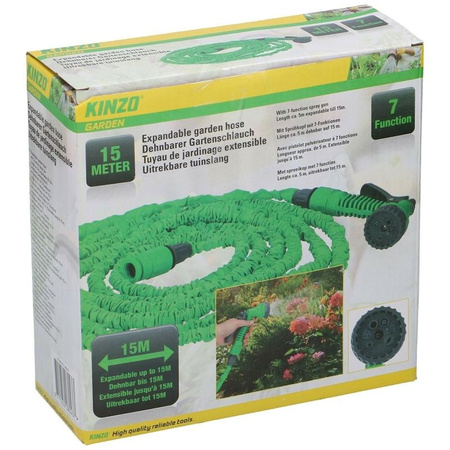 Kinzo - Wąż ogrodowy rozciągany 7,5m-22,5m + pistolet z wyborem strumienia