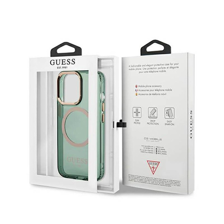 Guess Gold Outline Translucent MagSafe - pouzdro pro iPhone 13 Pro (zelené)