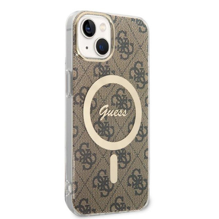 Guess Bundle Pack MagSafe 4G - MagSafe iPhone 14 Tasche + Ladegerät Set (braun/gold)