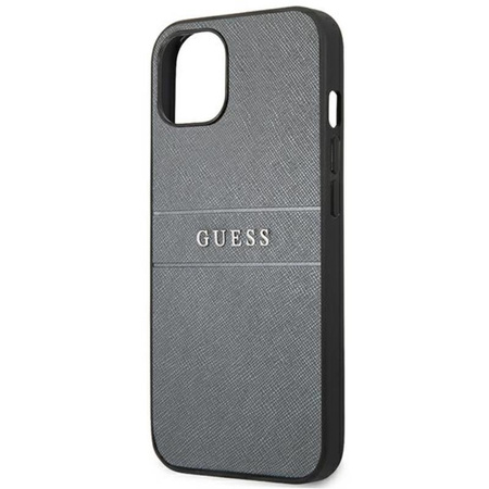 Pouzdro Guess Saffiano Metal Logo Stripes - iPhone 13 (šedé)