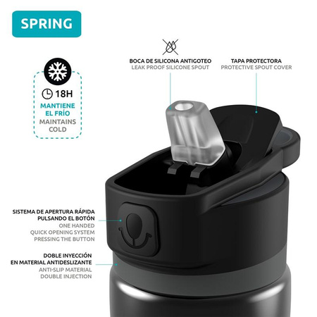 Quokka Spring - Stainless steel thermal bottle bottle with quick opening system 600 ml (Ebony)