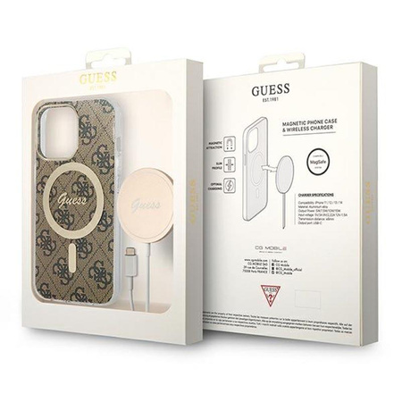 Guess Bundle Pack MagSafe 4G - MagSafe iPhone 13 Pro Max Case + Charger Set (brown/gold)