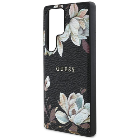 Guess Genarbtes gedrucktes Blumenmuster MagSafe - Hülle für Samsung Galaxy S25 Ultra (schwarz)
