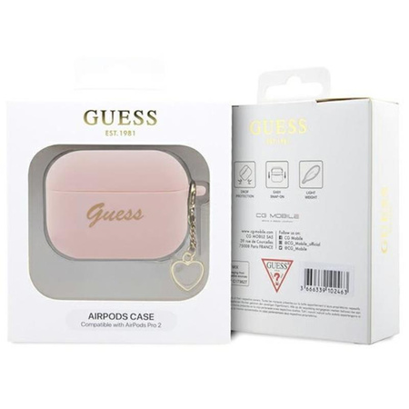 Guess Silicone Heart Charm - pouzdro pro Apple AirPods Pro 2 (růžové)