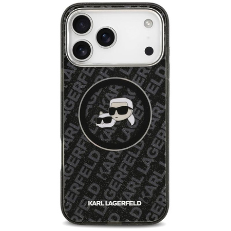 Karl Lagerfeld IML Glitter Karl & Choupette Heads Logo MagSafe - Hülle für iPhone 17 Pro Max (schwarz)