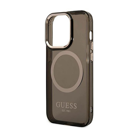 Guess Gold Outline Průsvitné pouzdro MagSafe - iPhone 14 Pro Max (černé)