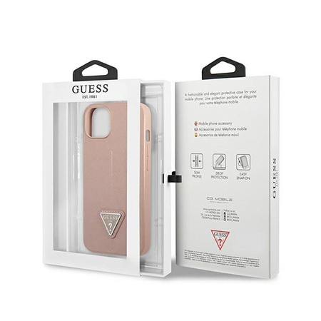 Guess Saffiano Triangle Logo Case - Coque pour iPhone 14 Plus (rose)