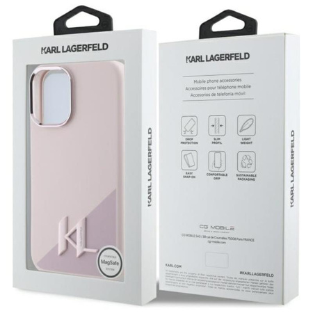 Karl Lagerfeld Silicone Shadow Metal Initial MagSafe - Hülle für iPhone 16 (rosa)