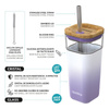 Quokka Liquid Cube - Glass mug 540 ml with stainless steel straw (Lilac Gradient)