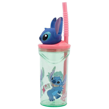 Disney Stitch - Becher mit Strohhalm und 3D-Figur aus der Kollektion Flowers 360ml