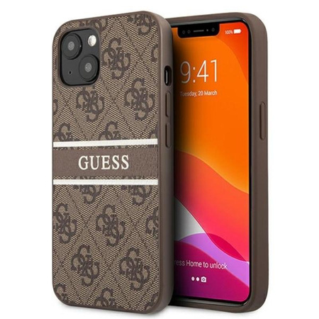 Guess 4G Printed Stripe - Coque pour iPhone 13 Mini (marron)
