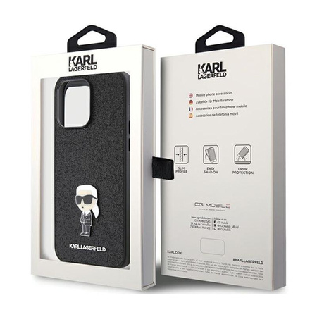Karl Lagerfeld Épingle en métal à logo iconique à paillettes fixes - Coque iPhone 15 Pro Max (noir)