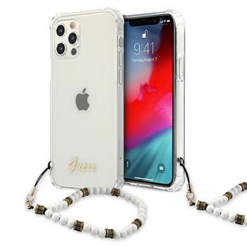 Guess White Pearl Strap - Case iPhone 12 / iPhone 12 Pro (Clear)