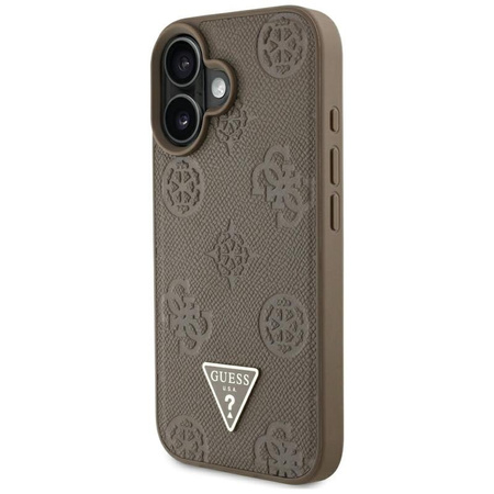 Guess szemcsés Hot Stamp Peony Triangle Logo MagSafe - iPhone 16 tok (barna)