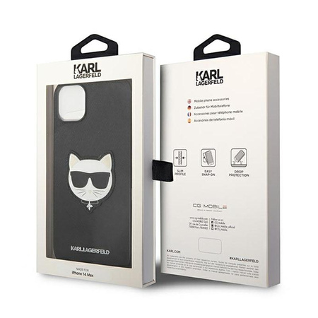 Karl Lagerfeld Saffiano Choupette Head Patch Case - Hülle für iPhone 14 Plus (Schwarz)