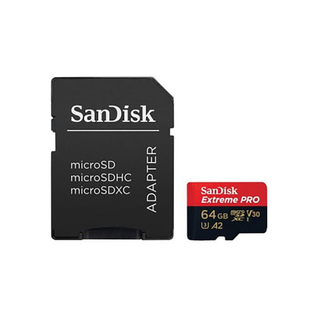 SanDisk Extreme Pro microSDXC - 64 GB A2 V30 UHS-I U3 200/90 MB/s memory card with adapter