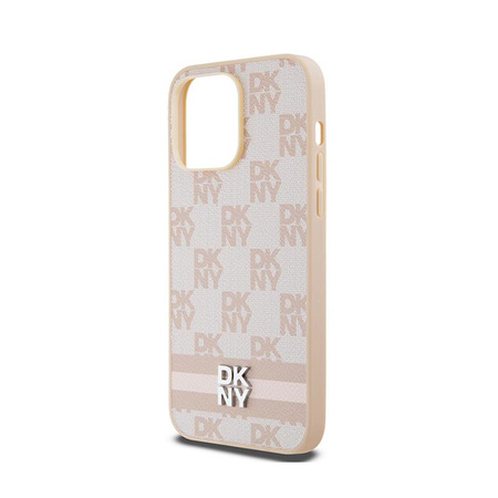 DKNY Leather Checkered Mono Pattern & Printed Stripes - iPhone 14 Pro Max Case (pink)