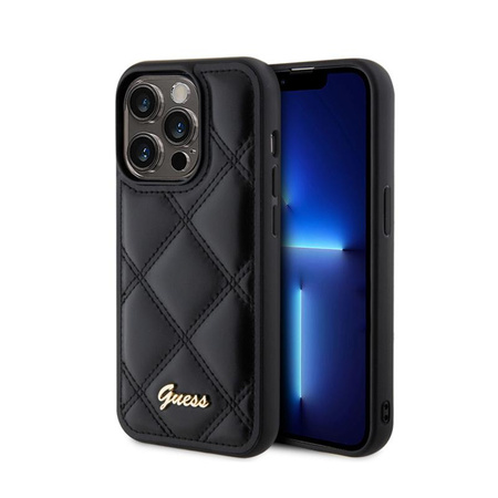 Guess Logo métal matelassé - Coque iPhone 15 Pro (noir)