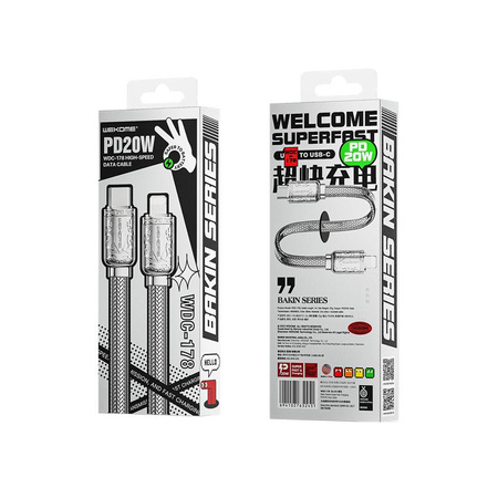 WEKOME WDC-178 Bakin Series - Câble de connexion PD USB-C vers Lightning à charge rapide 20W 1 m (Argent)