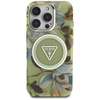 Guess Glitter Flowers Triangle Buttons MagSafe - étui pour iPhone 16 Pro (vert)