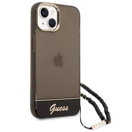 Průsvitný perleťový řemínek Guess - pouzdro pro iPhone 14 Plus (černé)