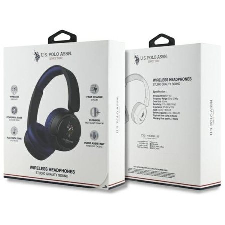 US Polo Assn DH Color Logo - Casque intra-auriculaire sans fil Bluetooth V5.3 (bleu marine)