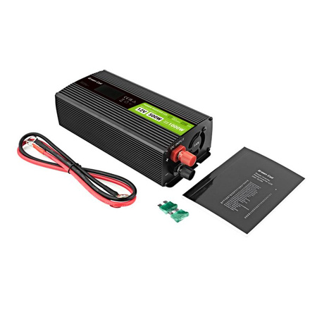 Green Cell - Przetwornica napięcia PowerInverter z wyświetlaczem LCD 12V na 230V 500W/1000W Czysta sinusoida