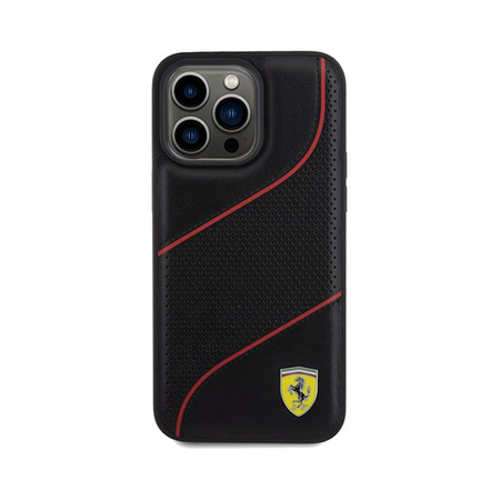 Ferrari Perforierte Wellen Metall Logo - iPhone 15 Pro Max Tasche (schwarz)