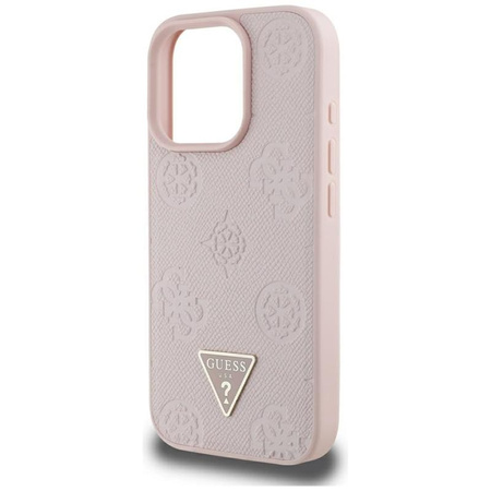 Guess Grained Hot Stamp Peony Triangle Logo MagSafe - pouzdro pro iPhone 16 Pro Max (růžové)