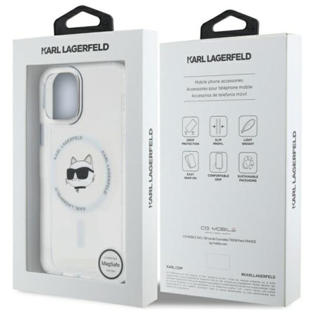 Karl Lagerfeld IML Metal Choupette Head MagSafe - pouzdro pro iPhone 12 / iPhone 12 Pro (bílé)