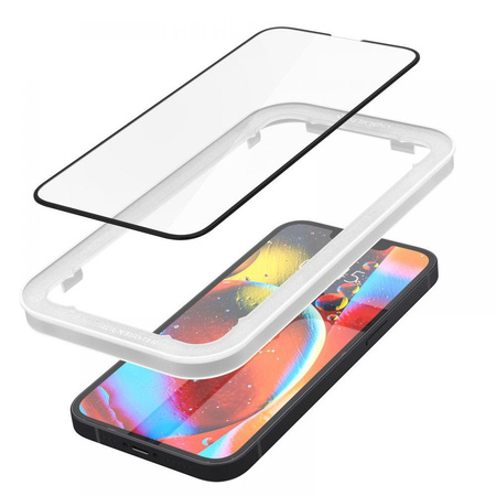 Spigen Alm Glass FC 2-Pack - Tvrzené sklo pro iPhone 16e / iPhone 14 / iPhone 13 / iPhone 13 Pro 2 ks (černý rámeček)