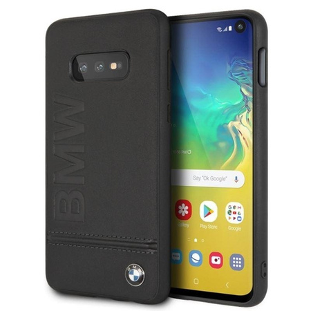 Pouzdro s potiskem loga BMW - kožené pouzdro pro Samsung Galaxy S10e s vyraženým logem BMW (černé)