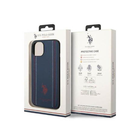 US Polo Assn Leather Stitch - Étui pour iPhone 14 Plus (bleu marine)