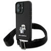 Karl Lagerfeld Saffiano Karl & Choupette Metal Pin CBDY Strap - pouzdro na iPhone 16 (černé)