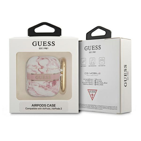 Guess Marble Strap - pouzdro pro Airpods 1/2 generace (růžové)