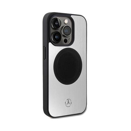 Mercedes Leather & Alu MagSafe - Étui pour iPhone 15 Pro (Argent)