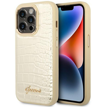 Guess Kroko Kollektion - iPhone 14 Pro Tasche (Gold)
