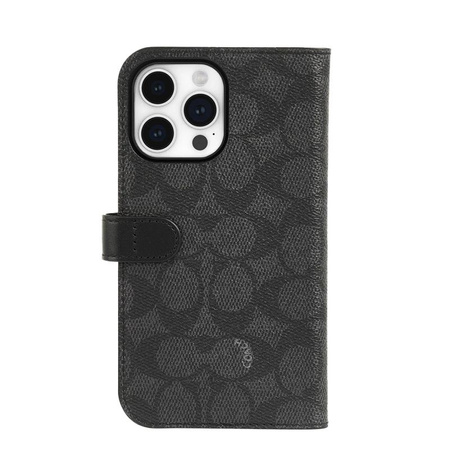 Pouzdro Coach Folio Signature C - pouzdro 2 v 1 s flipovým krytem pro iPhone 15 Pro (Charcoal)