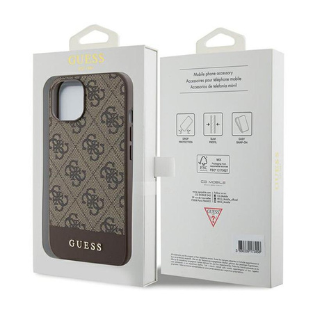 Guess 4G Bottom Stripe Metal Logo Collection - Coque pour iPhone 15 (marron)