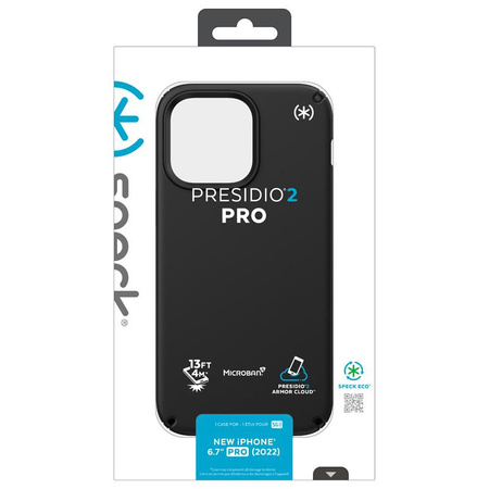 Speck Presidio2 Pro - Antibakteriális tok iPhone 14 Pro Max készülékhez (fekete / fekete / fehér)