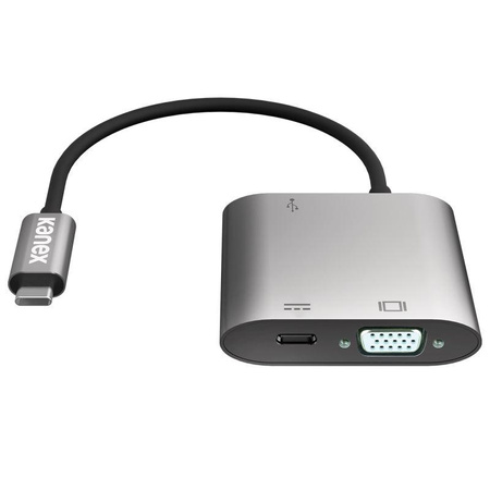 Kanex Adaptateur USB-C VGA avec Power Delivery - Adaptateur USB-C vers USB 1,5 A, USB-C Power Delivery 60 W + VGA Full HD (aluminium anodisé)