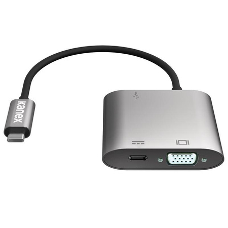 Kanex USB-C VGA Adapter mit Power Delivery - Adapter von USB-C auf USB 1.5 A, USB-C Power Delivery 60 W + VGA Full HD (Eloxiertes Aluminium)