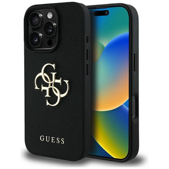 Guess Grained Big 4G Logo Small Classic Logo - Tasche für iPhone 16 Pro Max (schwarz)