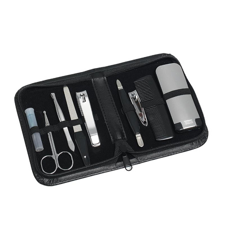 Duży zestaw do manicure w etui, 10 elementów (czarny)