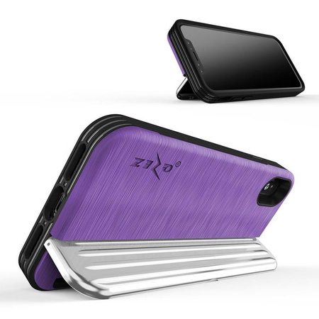 Zizo Retro Series - iPhone Xs/ X case with card pocket + stand + 9H glass for screen (Purple/Silver)