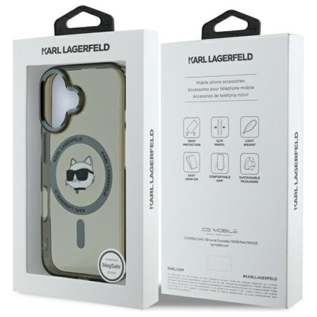 Karl Lagerfeld IML Metal Choupette Head MagSafe - pouzdro pro iPhone 16 Plus (černé)