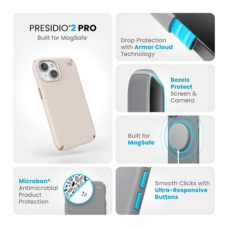 Speck Presidio2 Pro Magsafe - Coque iPhone 15 (Bleached Bone / Heirloom Gold / Hazel Brown)