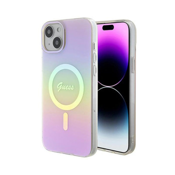 Guess IML Iridescent MagSafe - pouzdro pro iPhone 15 Plus (růžové)