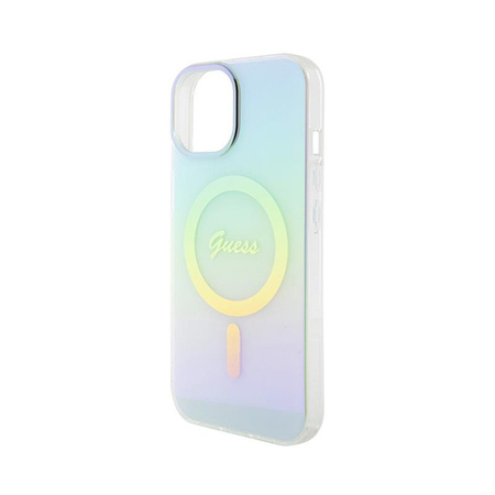 Guess IML Iridescent MagSafe - pouzdro pro iPhone 15 (tyrkysové)